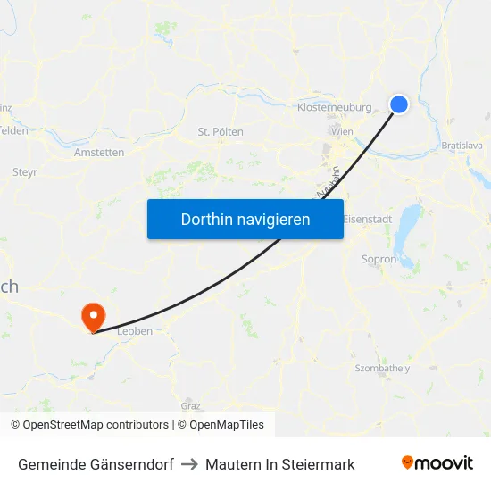 Gemeinde Gänserndorf to Mautern In Steiermark map