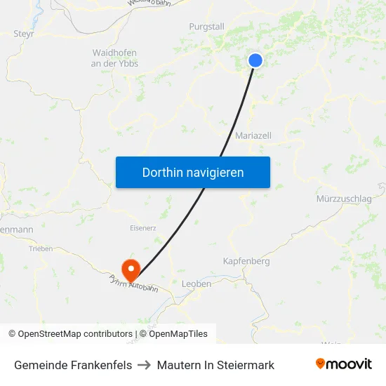 Gemeinde Frankenfels to Mautern In Steiermark map
