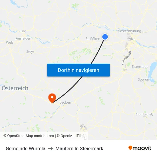 Gemeinde Würmla to Mautern In Steiermark map