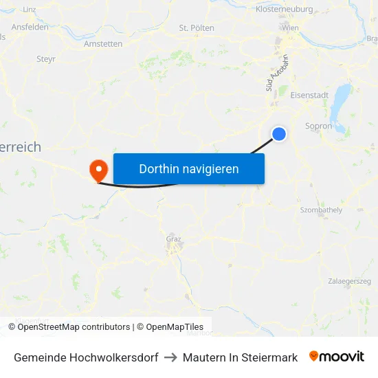Gemeinde Hochwolkersdorf to Mautern In Steiermark map