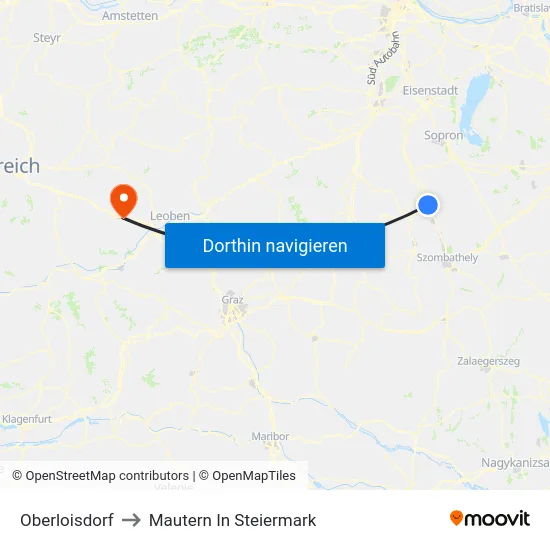 Oberloisdorf to Mautern In Steiermark map