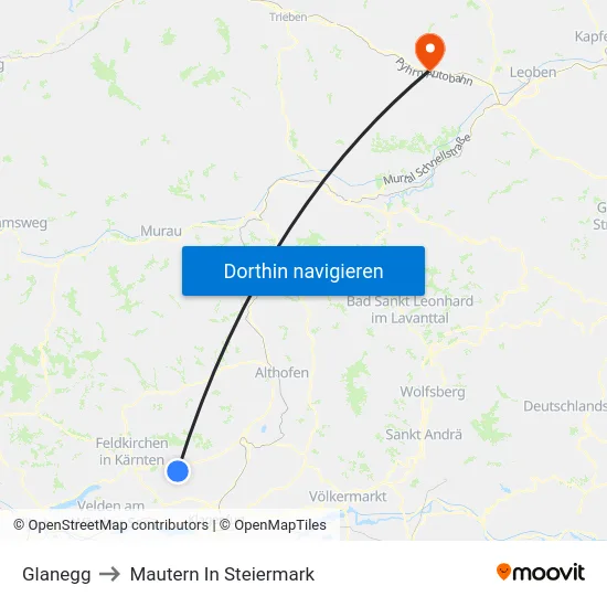 Glanegg to Mautern In Steiermark map