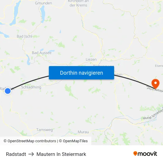 Radstadt to Mautern In Steiermark map