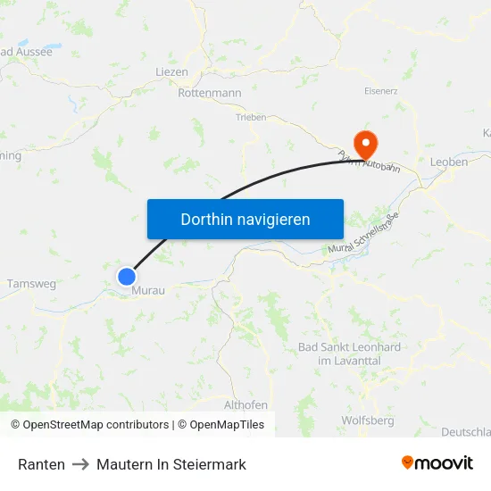 Ranten to Mautern In Steiermark map