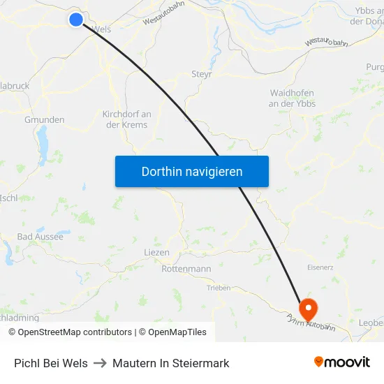 Pichl Bei Wels to Mautern In Steiermark map