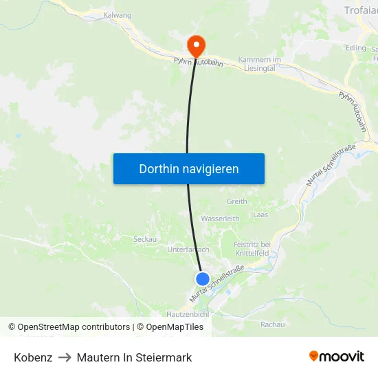 Kobenz to Mautern In Steiermark map