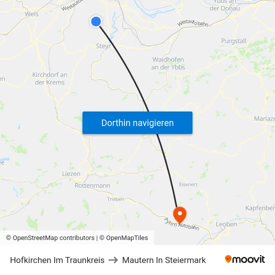 Hofkirchen Im Traunkreis to Mautern In Steiermark map