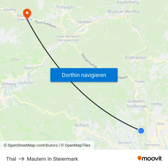 Thal to Mautern In Steiermark map