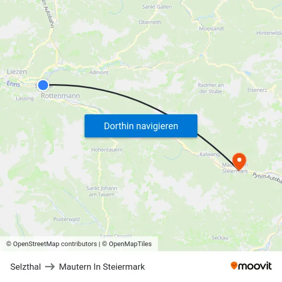 Selzthal to Mautern In Steiermark map