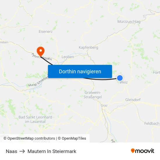 Naas to Mautern In Steiermark map