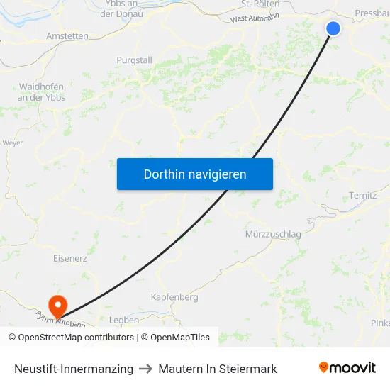 Neustift-Innermanzing to Mautern In Steiermark map