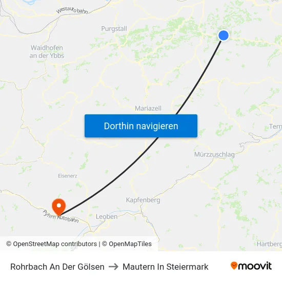 Rohrbach An Der Gölsen to Mautern In Steiermark map