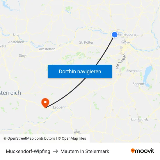 Muckendorf-Wipfing to Mautern In Steiermark map