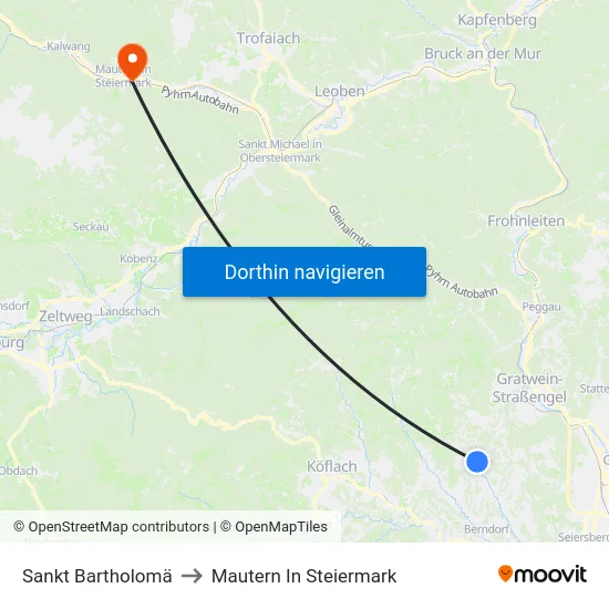 Sankt Bartholomä to Mautern In Steiermark map