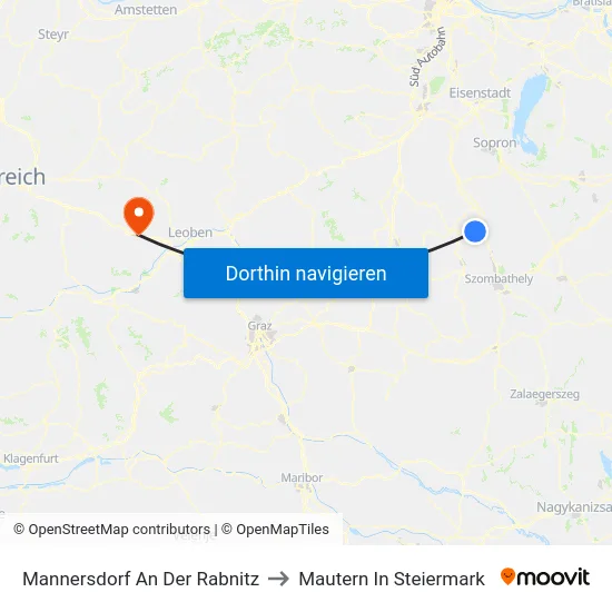 Mannersdorf An Der Rabnitz to Mautern In Steiermark map