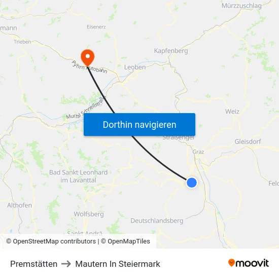 Premstätten to Mautern In Steiermark map