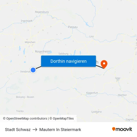 Stadt Schwaz to Mautern In Steiermark map