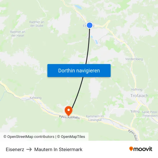 Eisenerz to Mautern In Steiermark map