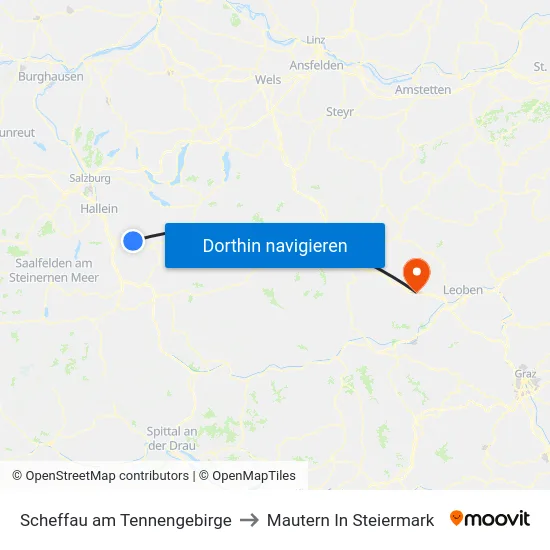 Scheffau am Tennengebirge to Mautern In Steiermark map