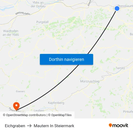 Eichgraben to Mautern In Steiermark map
