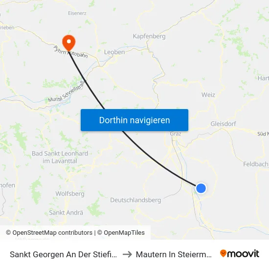 Sankt Georgen An Der Stiefing to Mautern In Steiermark map