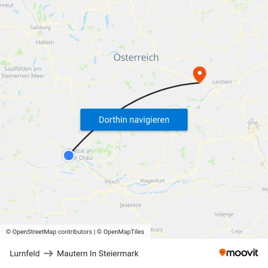 Lurnfeld to Mautern In Steiermark map