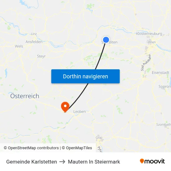 Gemeinde Karlstetten to Mautern In Steiermark map