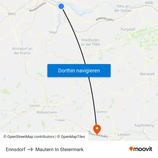 Ennsdorf to Mautern In Steiermark map