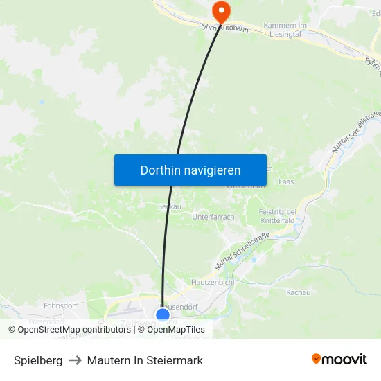 Spielberg to Mautern In Steiermark map