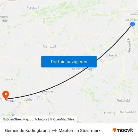 Gemeinde Kottingbrunn to Mautern In Steiermark map
