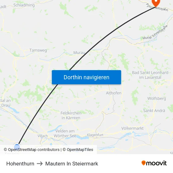 Hohenthurn to Mautern In Steiermark map