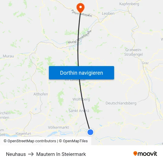 Neuhaus to Mautern In Steiermark map