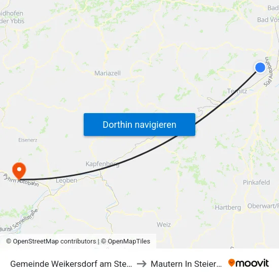 Gemeinde Weikersdorf am Steinfelde to Mautern In Steiermark map
