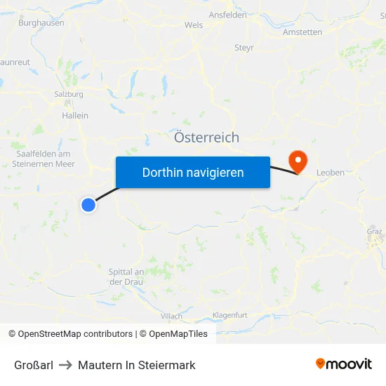 Großarl to Mautern In Steiermark map