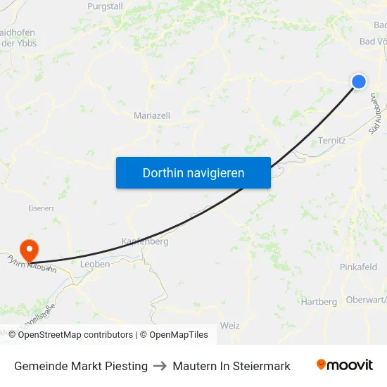 Gemeinde Markt Piesting to Mautern In Steiermark map