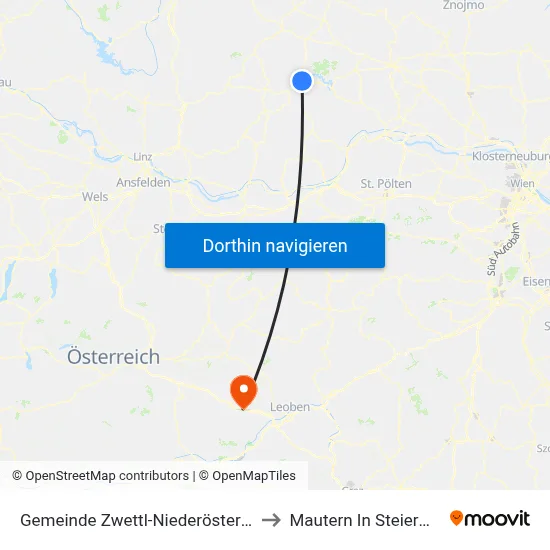Gemeinde Zwettl-Niederösterreich to Mautern In Steiermark map