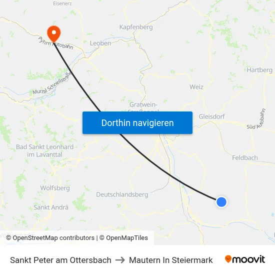 Sankt Peter am Ottersbach to Mautern In Steiermark map