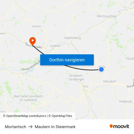 Mortantsch to Mautern In Steiermark map