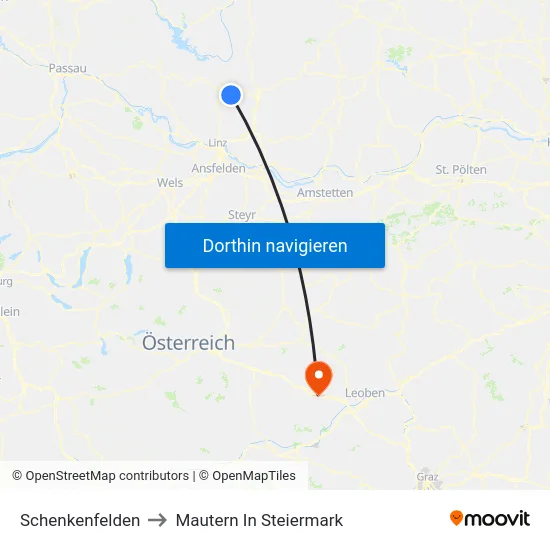 Schenkenfelden to Mautern In Steiermark map