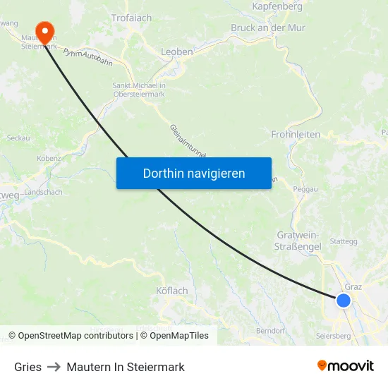 Gries to Mautern In Steiermark map