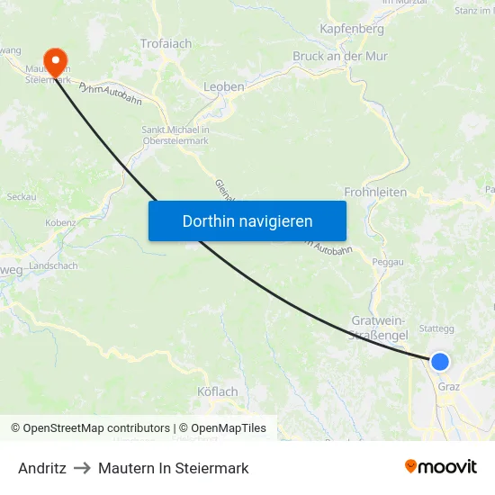 Andritz to Mautern In Steiermark map