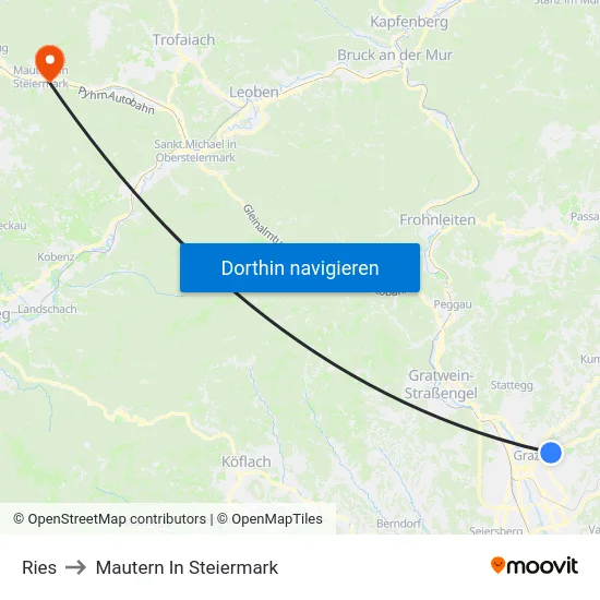 Ries to Mautern In Steiermark map
