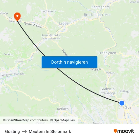 Gösting to Mautern In Steiermark map