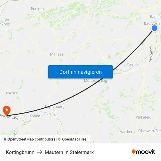 Kottingbrunn to Mautern In Steiermark map