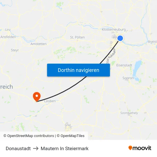 Donaustadt to Mautern In Steiermark map