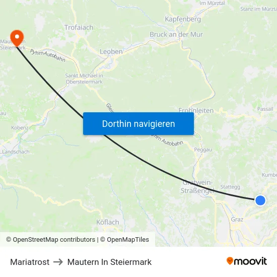 Mariatrost to Mautern In Steiermark map