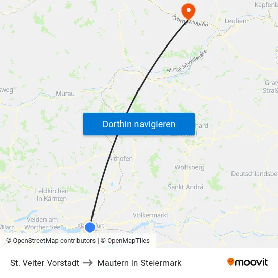 St. Veiter Vorstadt to Mautern In Steiermark map