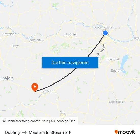 Döbling to Mautern In Steiermark map