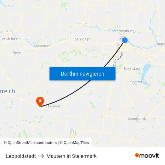 Leopoldstadt to Mautern In Steiermark map