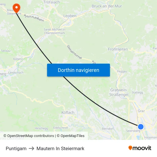 Puntigam to Mautern In Steiermark map